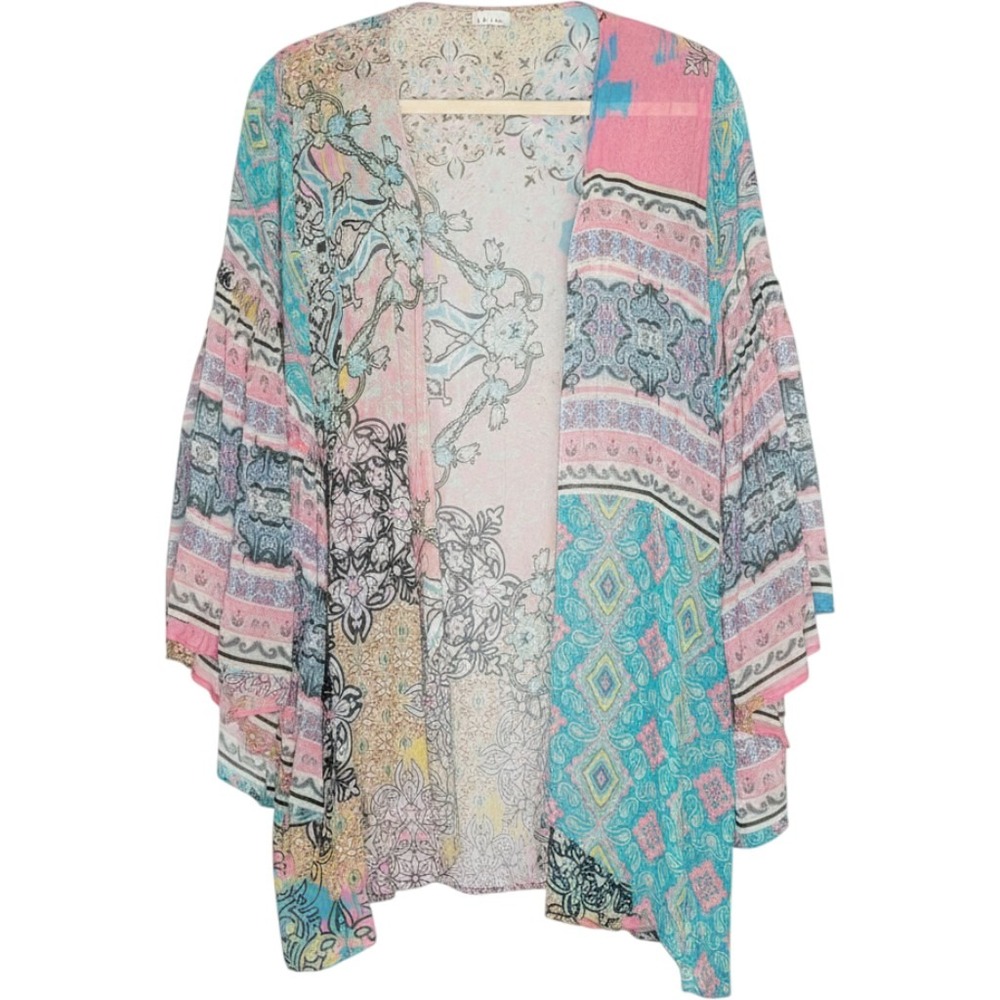 Saachi Kimono Cardigan Womens OS Pink Paisley Patchwork Viscose Open Front